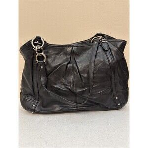 Coach Vintage Alexandra Black Leather Stud Exotic Trim Tote  Bag Purse 16244